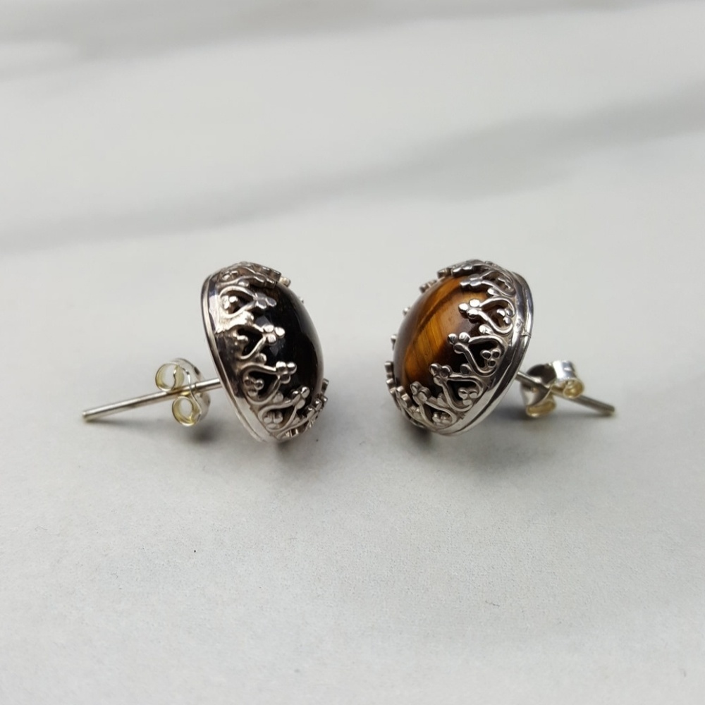 🔴SOLD🔴 Tiger's Eye Sterling Silver Earrings - Picture 2 of 6